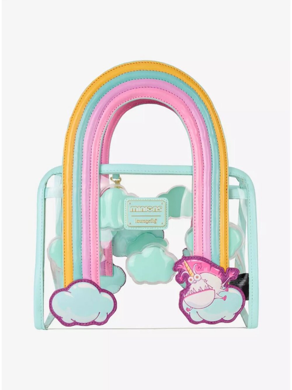 Loungefly: Minions - Fluffy Unicorn Rainbow Clear Mini Tote Crossbody Bag *NWT*